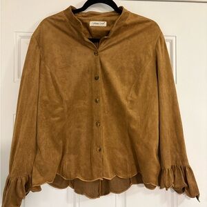 Y2K Coldwater Creek scalloped Camel faux suede Button-Up Shirt